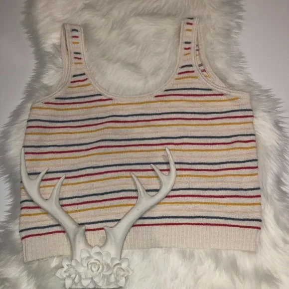 Madewell Womens Beige Striped Sleeveless Scoop Neck Tank Sweater Size 2X Plus - Picture 4 of 12